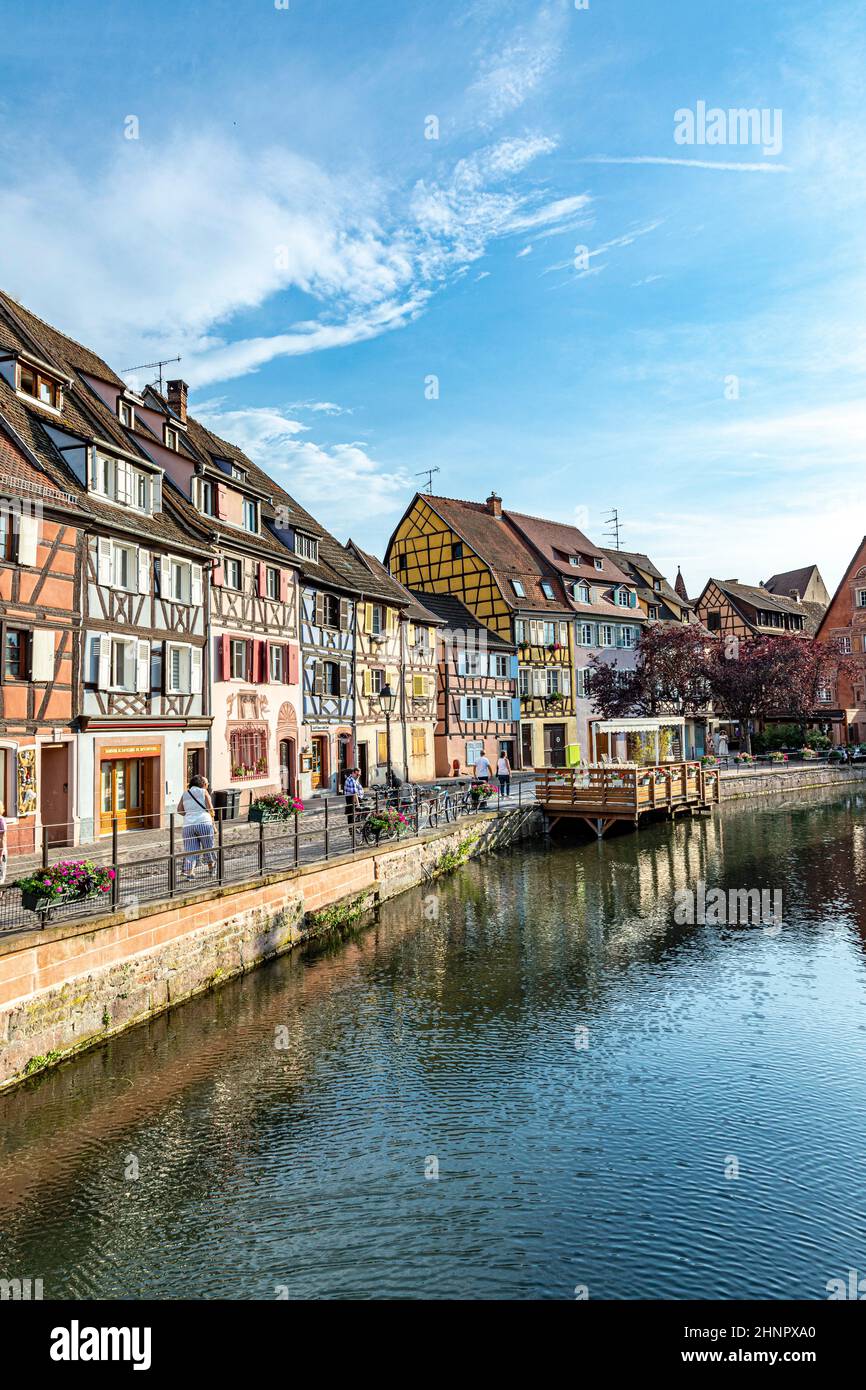 Colorful traditional french houses on the side of river Lauch in Petite Venise, Colmar Stock Photo