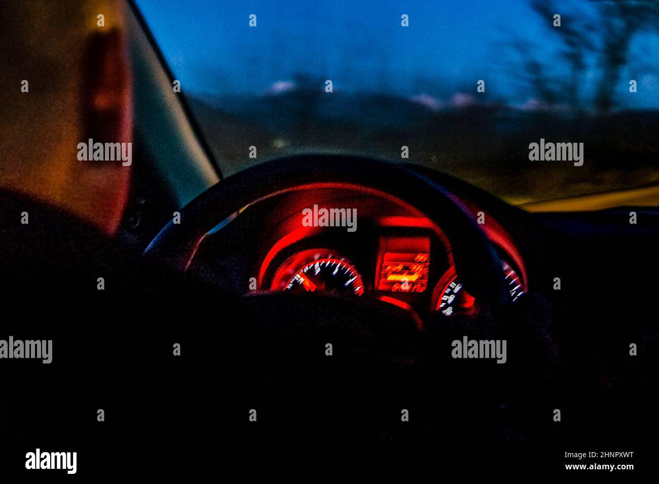 Interior Driving Car Night Scene Stock Photo Alamy