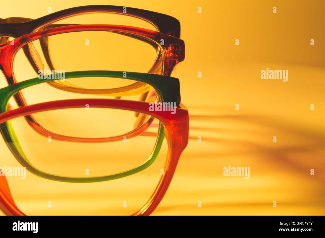 Glasses close up artistic shot. rimmed eyeglasses background with copy