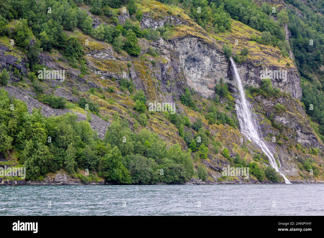 Waterfall in Aurlandsfjord Aurland Vestland Sognefjord in Norway. Stock Photo