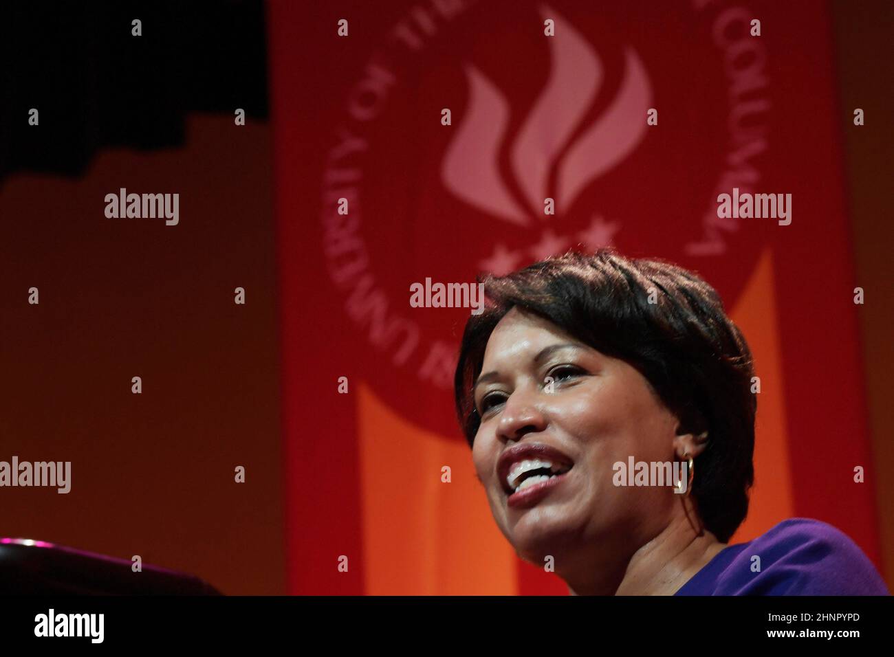 February 17, 2022, Washington, Distric of Columbia, USA: DC Mayor MURIEL BOWSER deliver remarks about Afroamerican people legacy during the UDC Funders Day 2022 celebration, today on February 17, 2022 at the University of the District of Columbia in Washington DC, USA. (Credit Image: © Lenin Nolly/ZUMA Press Wire) Stock Photo