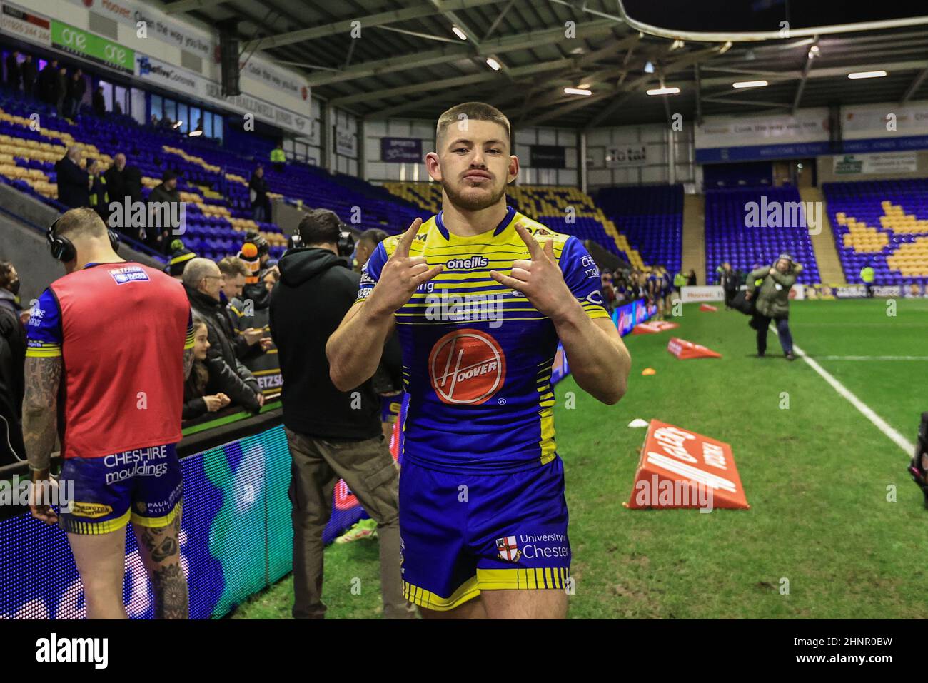 Danny Walker 16 of Warrington Wolves celebrates the win Stock Photo