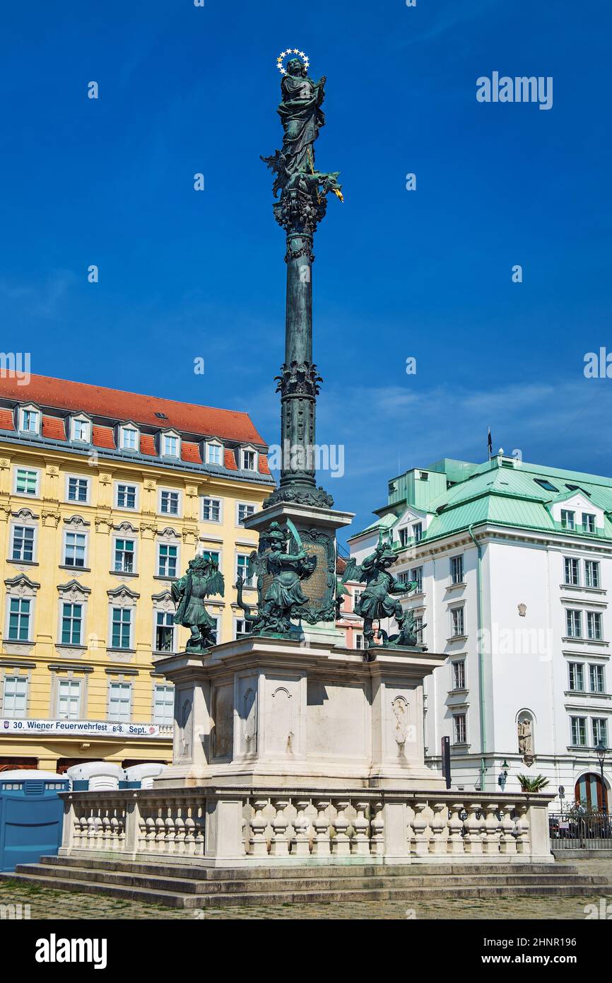 Marian Column monument with Virgin Mary and cherubs in Vienna. Stock Photo
