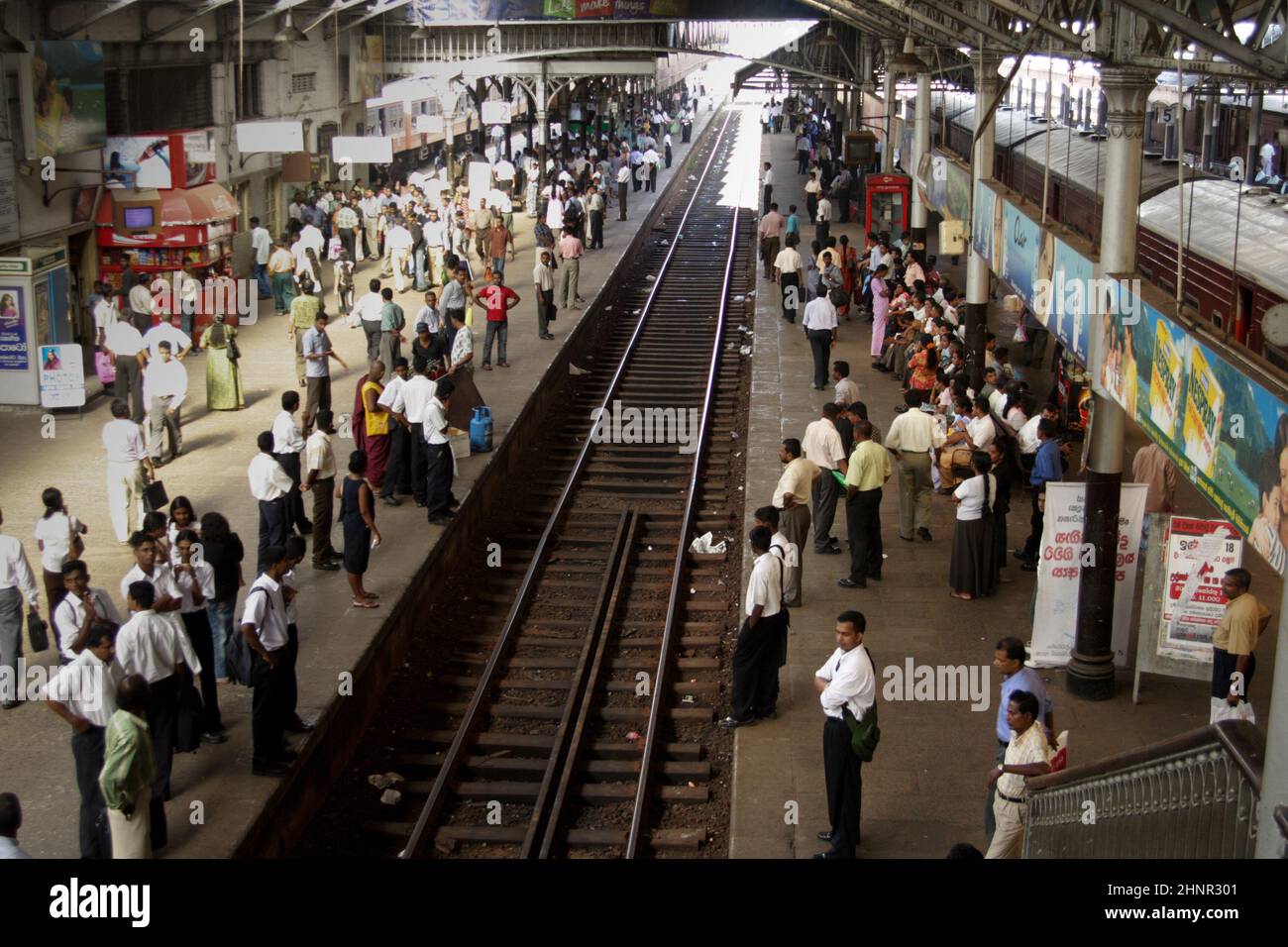 arriving  by train in the scenic old british Rrailway station of Colombo Stock Photo