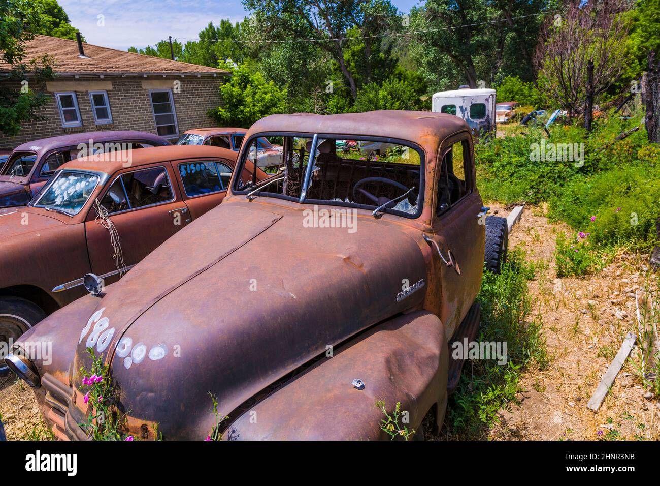 junk yard with old beautiful oldtimers Stock Photo - Alamy