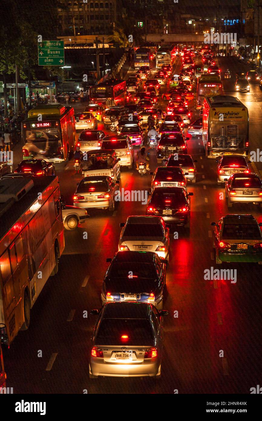traffic at Main Road in Bangkok at night Stock Photo
