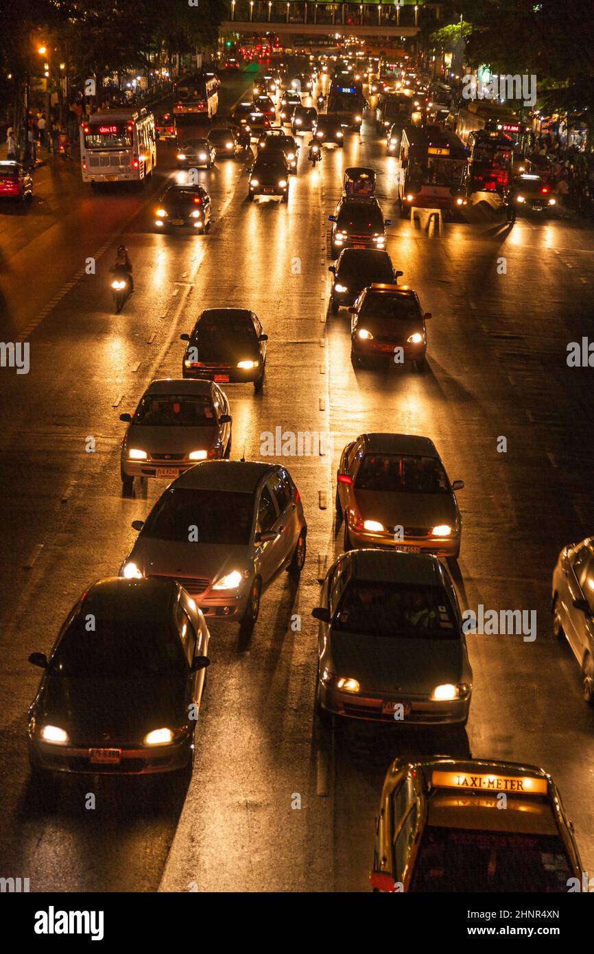 traffic at Main Road in Bangkok at night Stock Photo