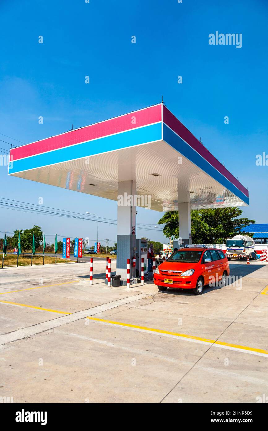 petrol station at the highway near Bangkok Stock Photo