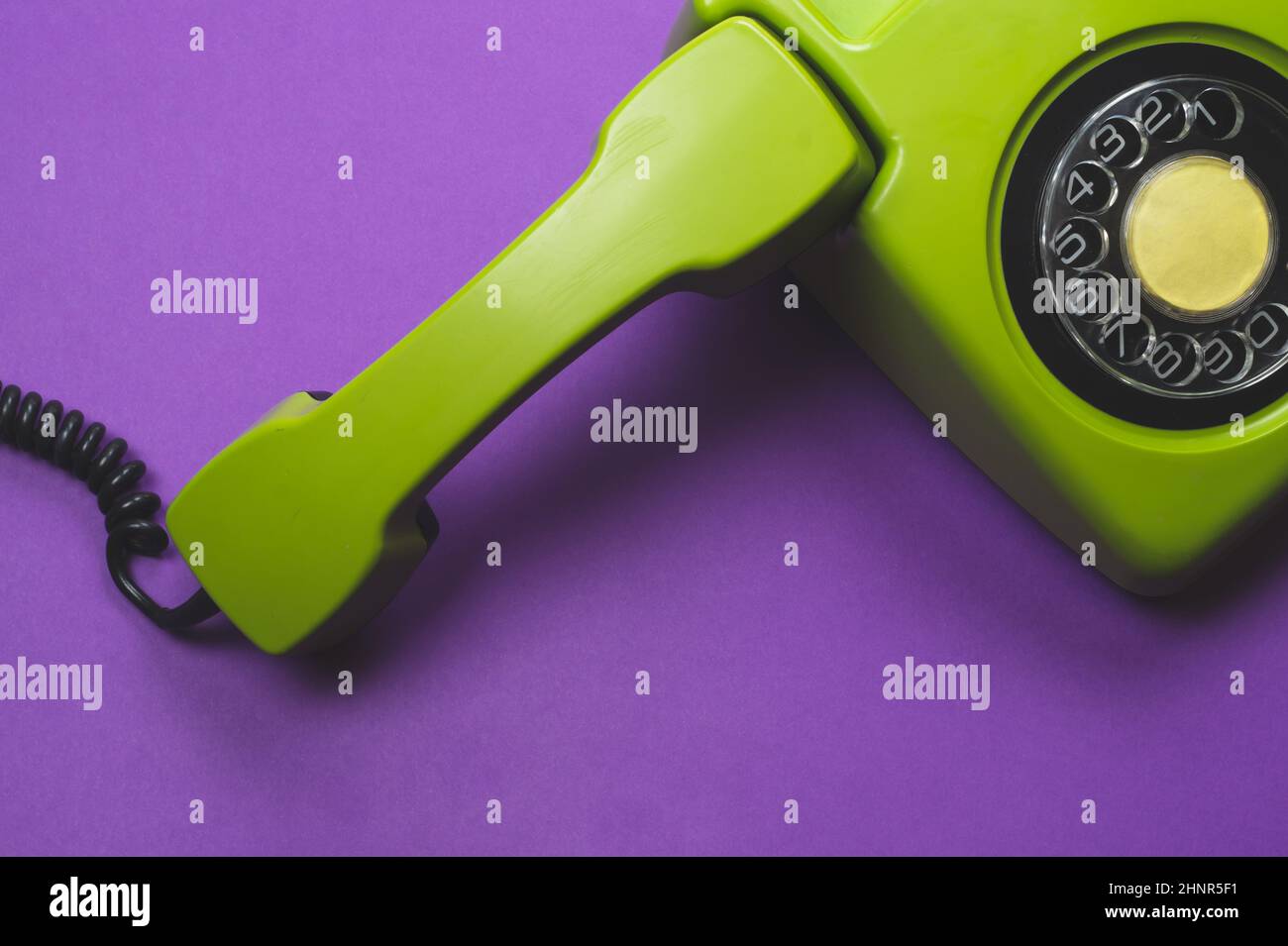 Phone with handset. vintage green telephone with phone receiver. office