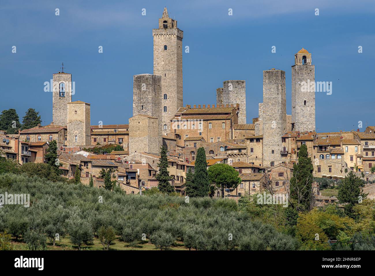 View Over The Tuscan Medieval Village Of San Gimignano With Its Towers 