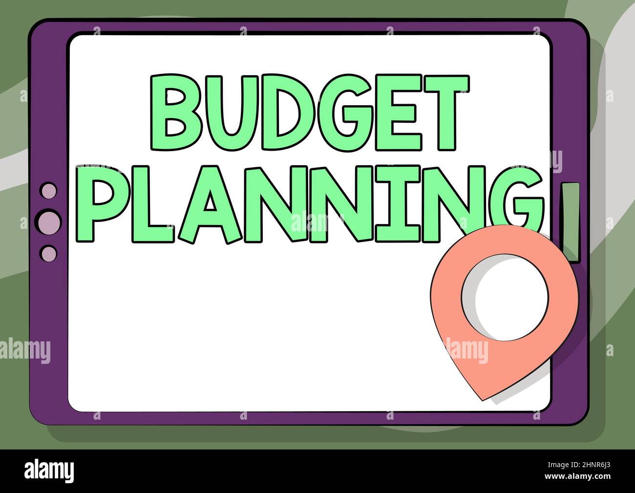 Text showing inspiration Budget Planning. Conceptual photo The written description about current and future expenses Computer Tablet Drawing With Clear Touch Screen And Location Pin. Stock Photo