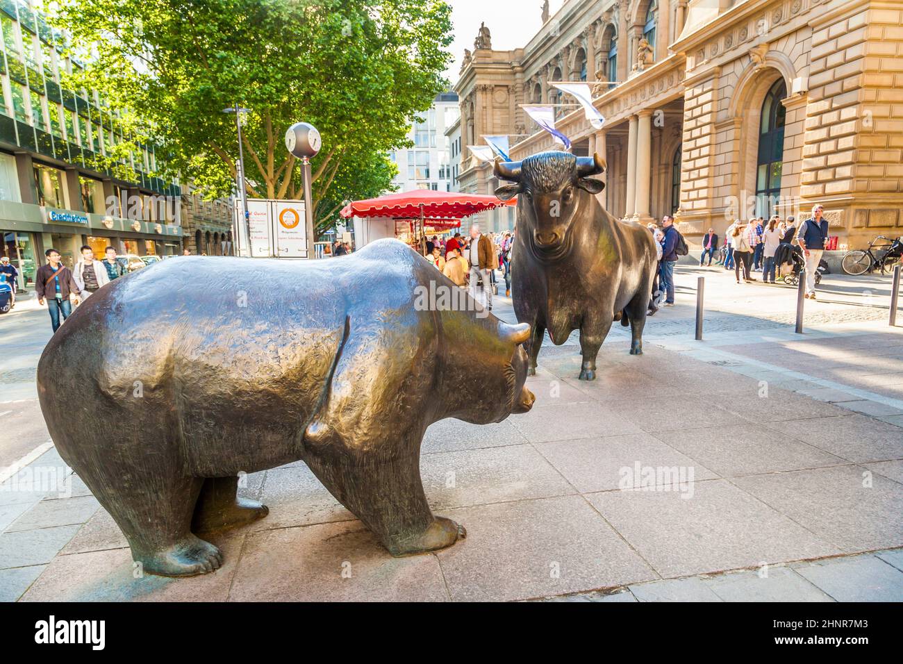 The Bull and Bear Statues at the Frankfurt Stock Exchange Stock Photo