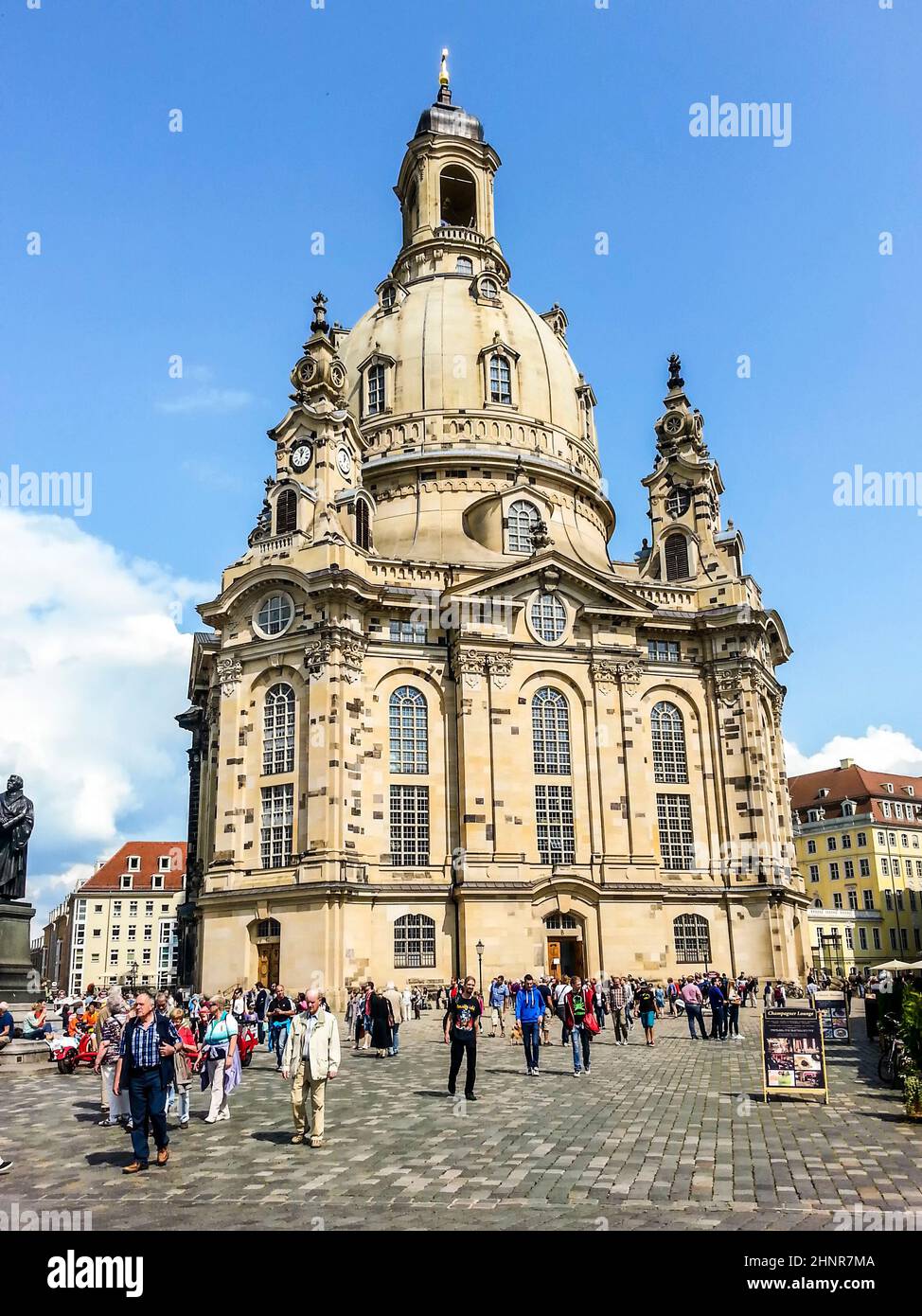 people visit the Frauenkirche in Dresden Stock Photo