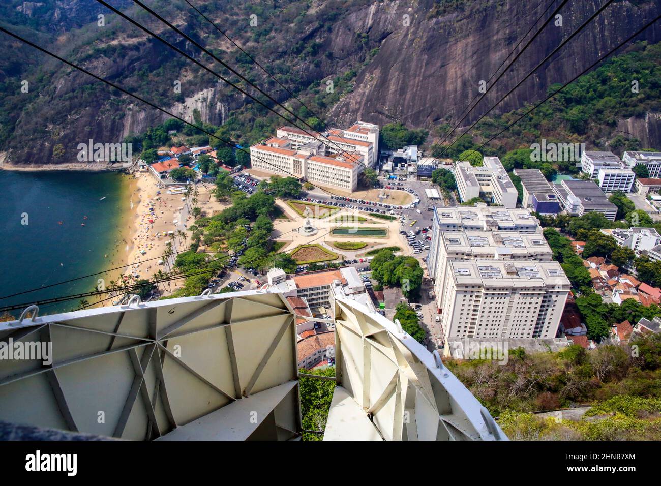 Overhead cable car over Sugarloaf Mountain, Rio De Janeiro, Brazil. Stock Photo