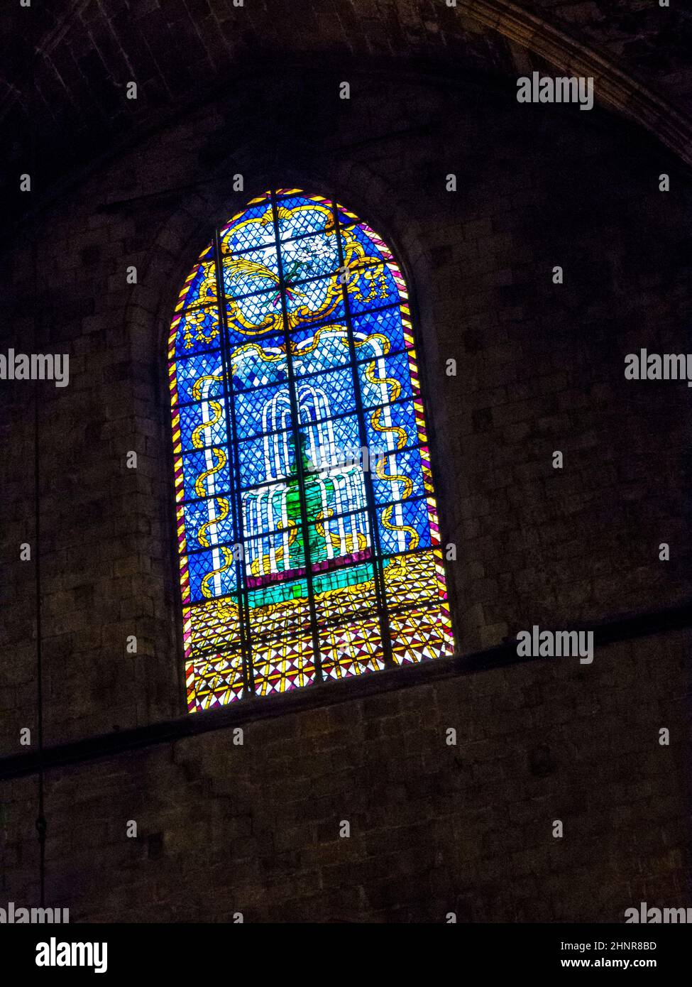 Stained glass window in Santa Maria del Mar Stock Photo - Alamy