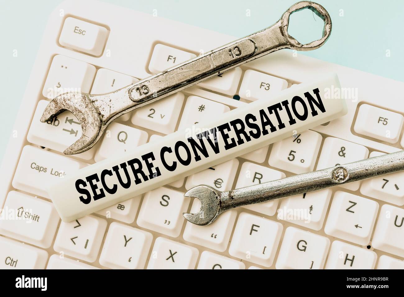 Handwriting text Secure Conversation. Business approach Secured Encrypted Communication between Web Services Typing Device Instruction Manual, Posting Product Review Online Stock Photo