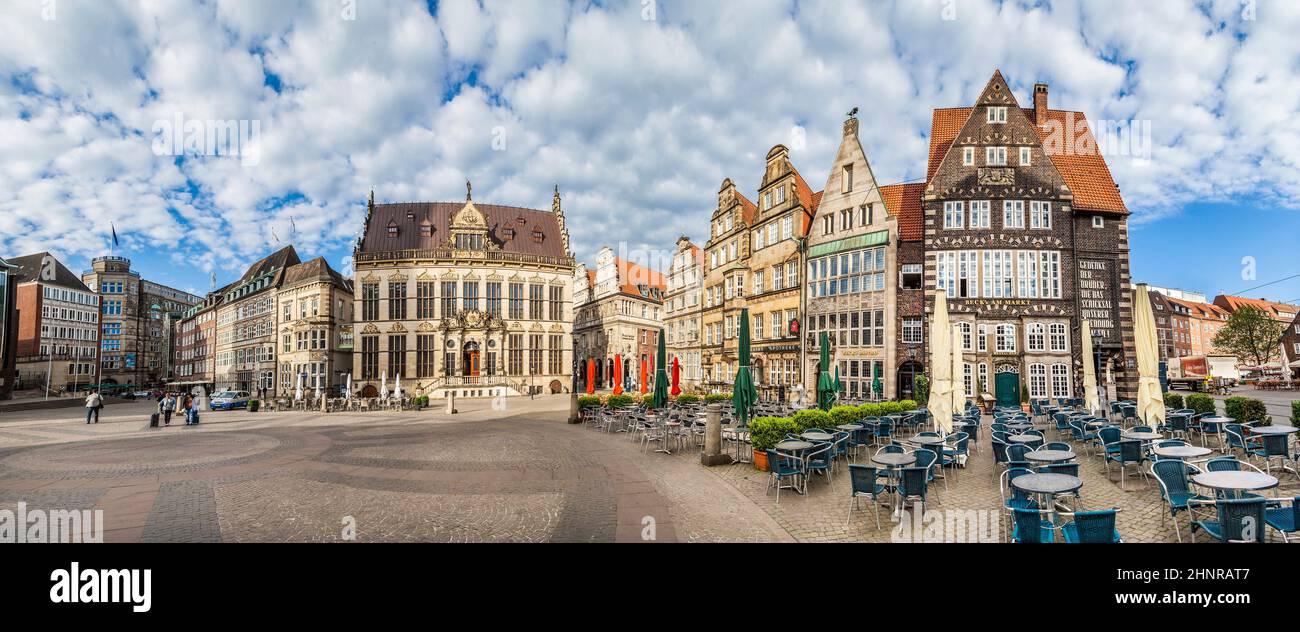 facade of  old Guilde houses and historic half timbered houses at the market place in Bremen Stock Photo