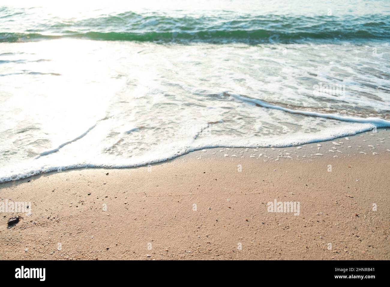 Close Up Wave Sand Beach Sea Foam. Closeup of sea wave with foam on ...