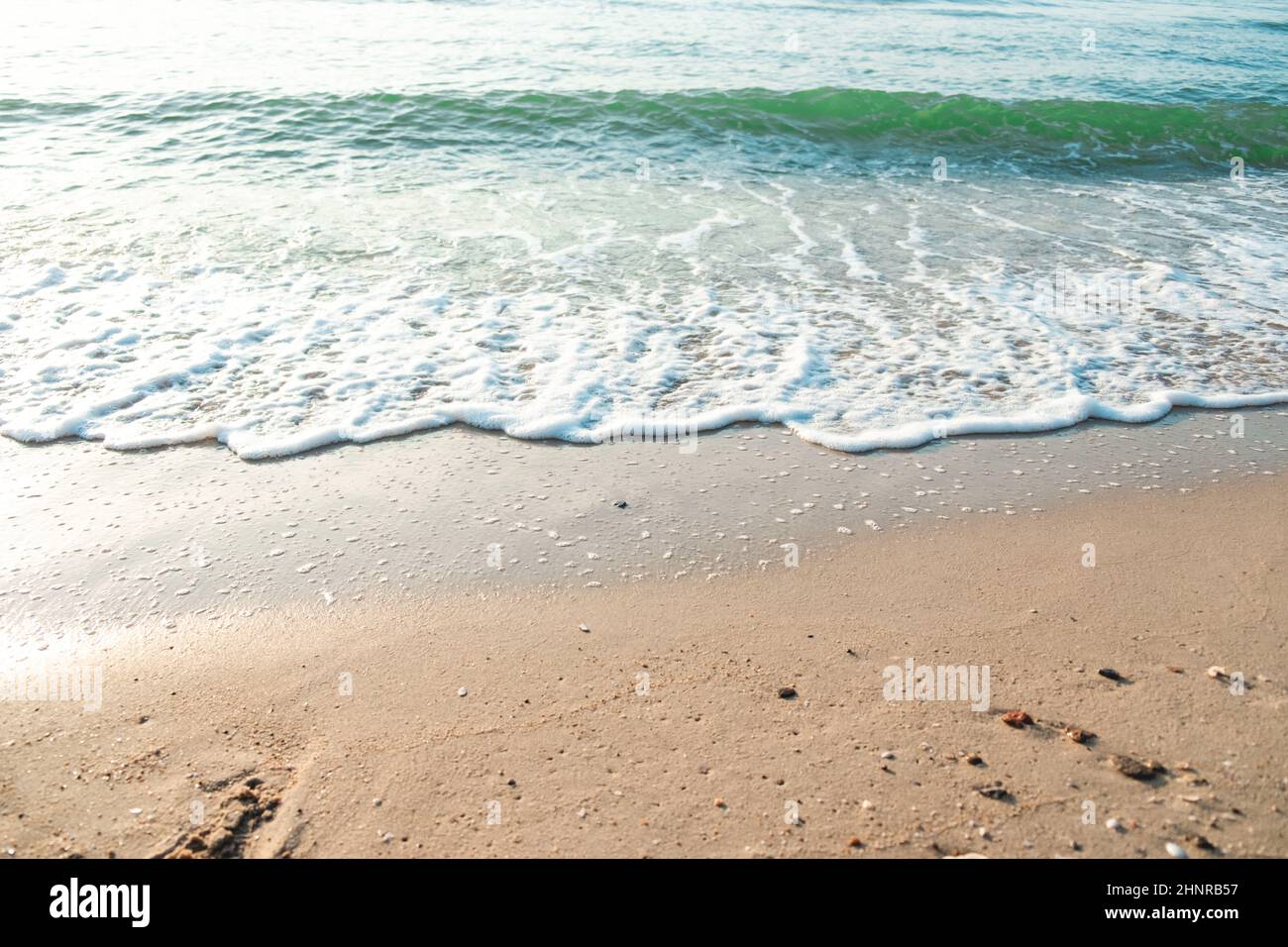 Close Up Wave Sand Beach Sea Foam. Closeup of sea wave with foam on ...