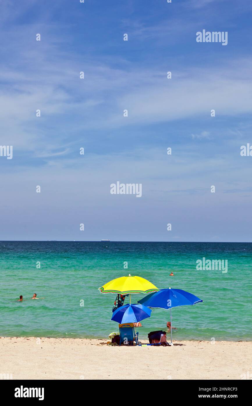 umbrella at the beautiful beach for sun protection Stock Photo
