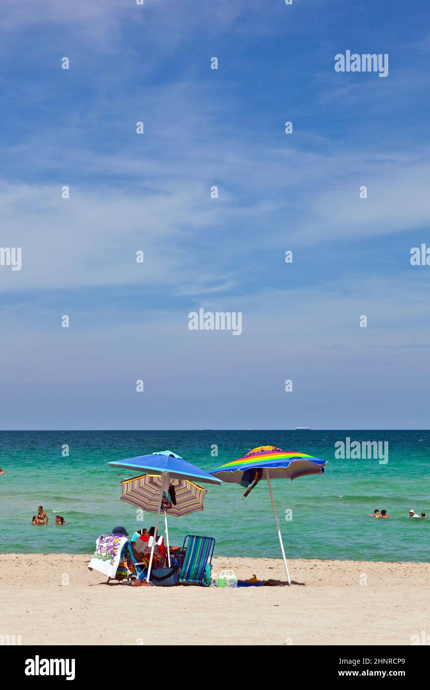 umbrella at the beautiful beach for sun protection Stock Photo