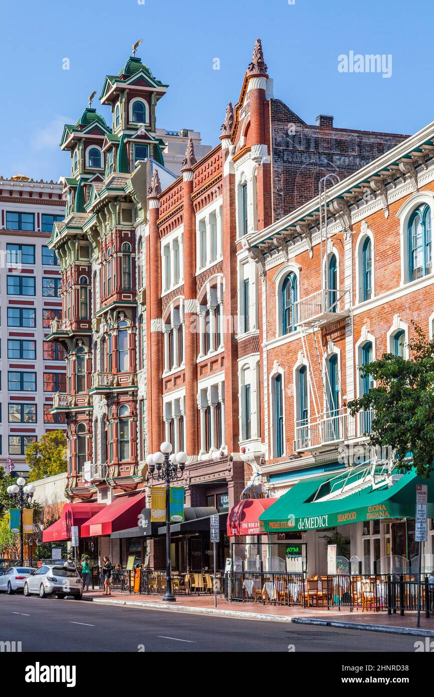 facade of historic houses in the gaslamp quarter in San Diego Stock Photo Alamy