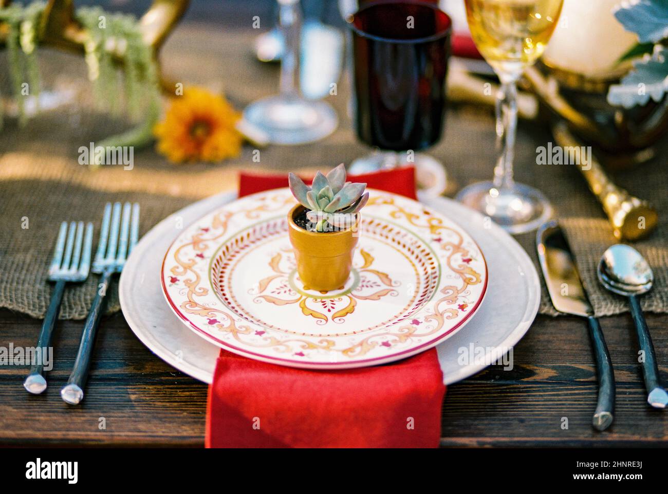 Southwest Styled Place Setting With a Succulent Stock Photo