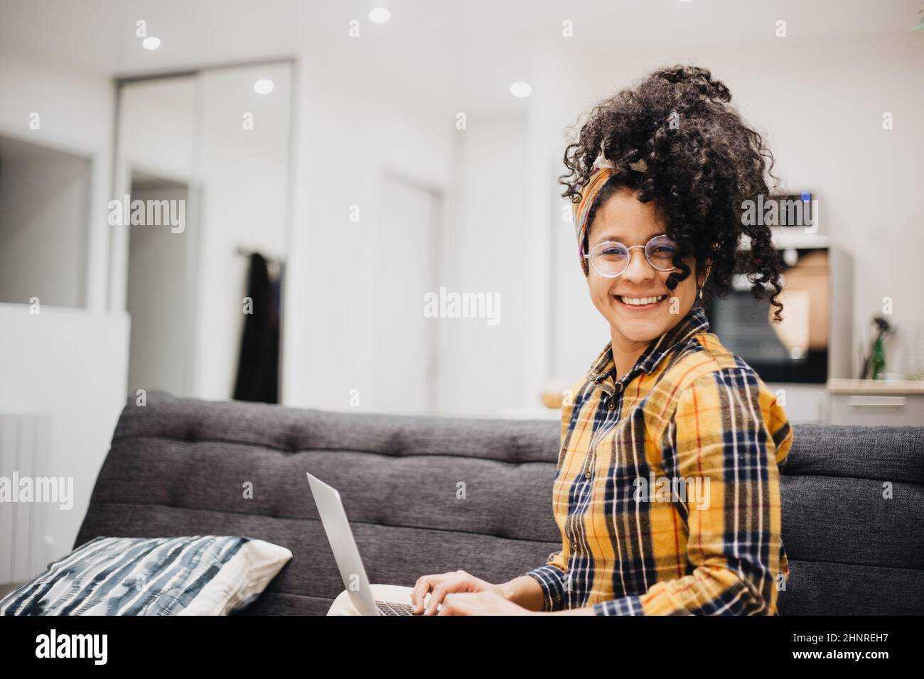 portrait of young woman afro happy Stock Photo