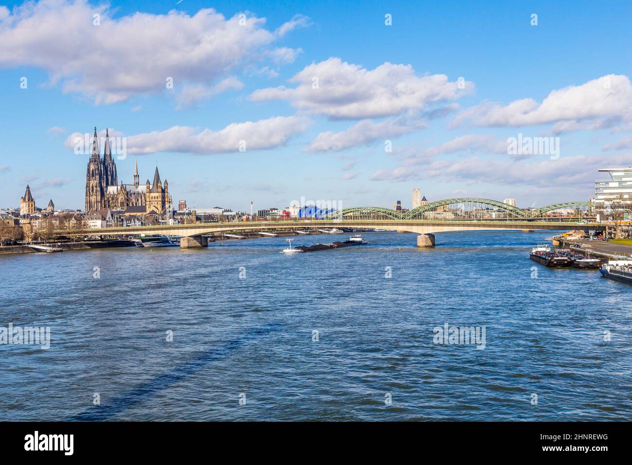 Cologne skyline with dome and bridge Stock Photo