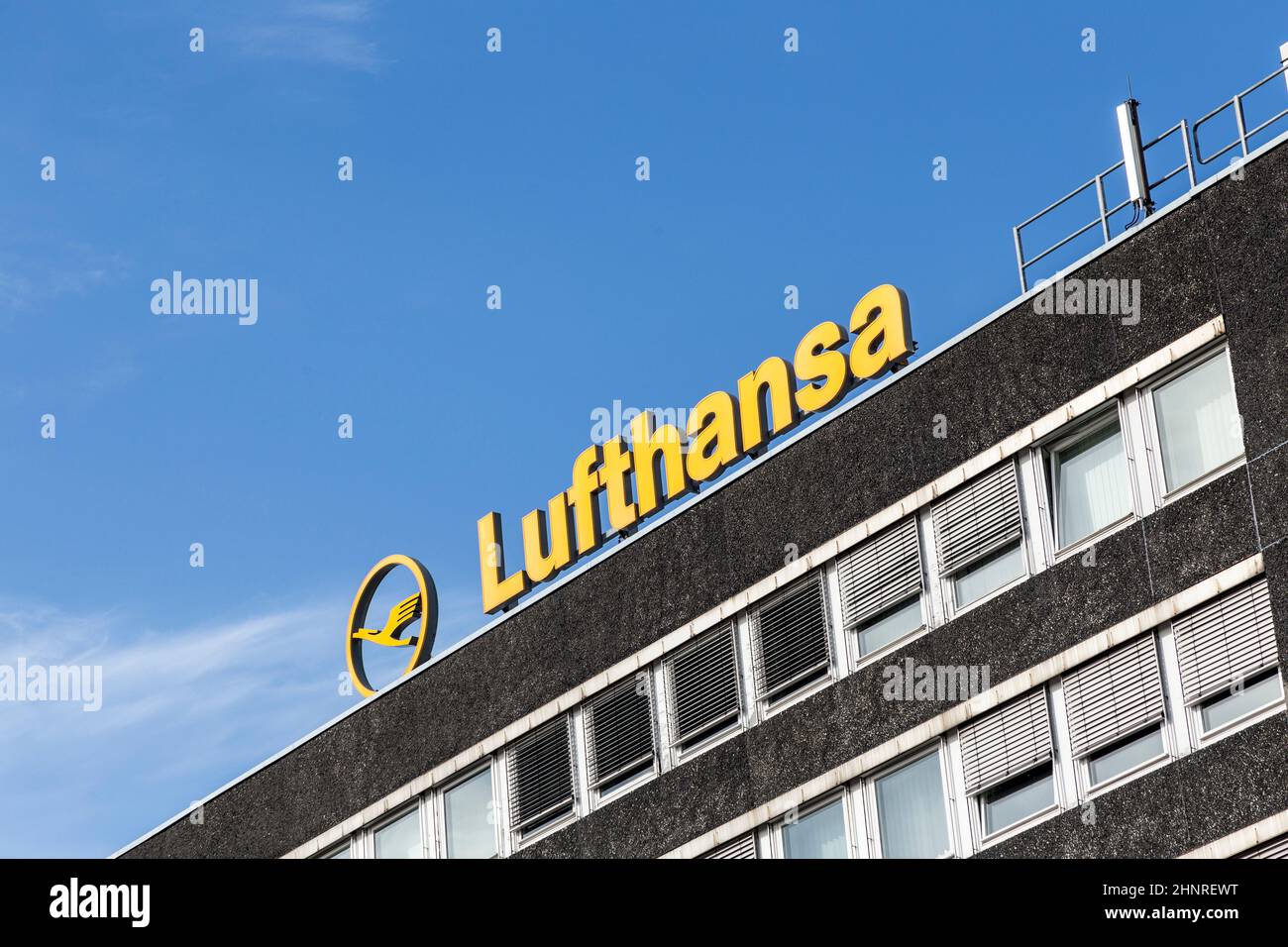 logo of the brand Lufthansa in Hamburg Stock Photo