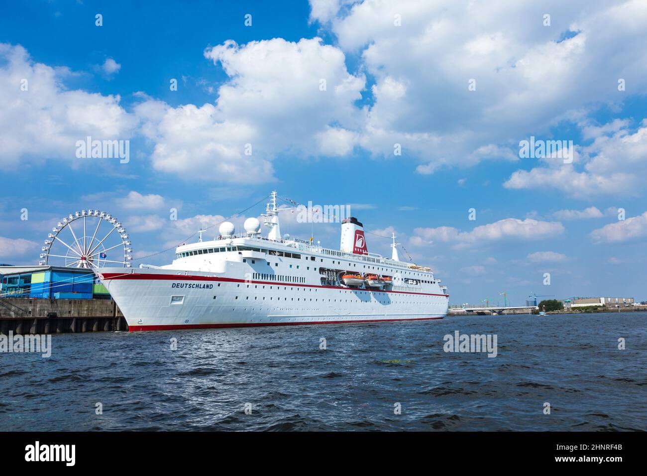 Cruise ship MS DEUTSCHLAND at river Elbe Stock Photo