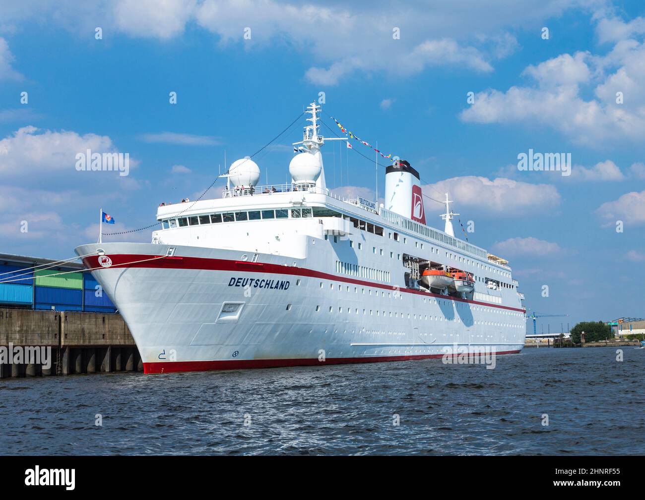 Cruise ship MS DEUTSCHLAND at river Elbe Stock Photo