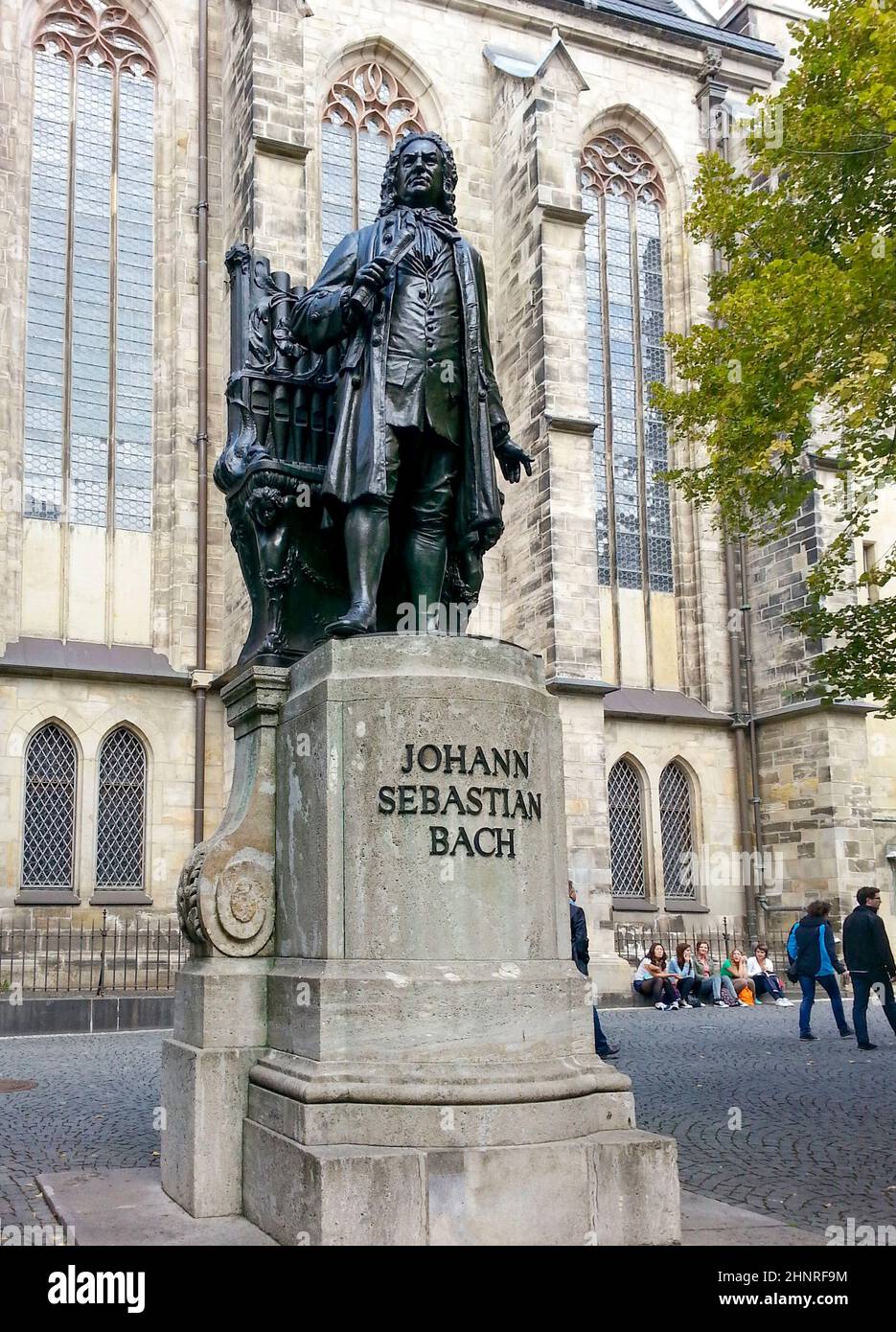 Bach monument stands since 1908 in front of the St Thomas Kirche Stock Photo