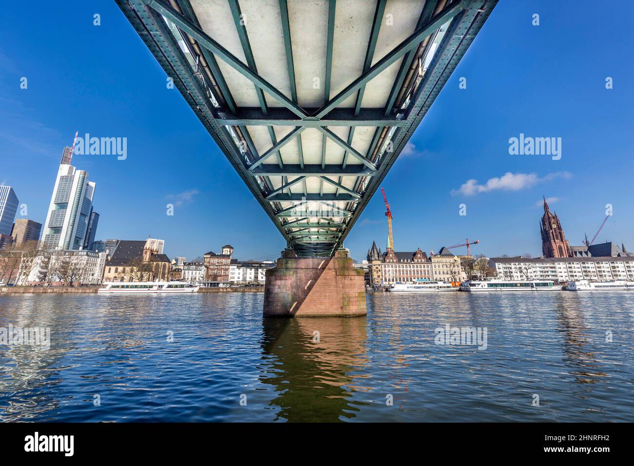 famous Eiserner steg with love locks over the river Main Stock Photo