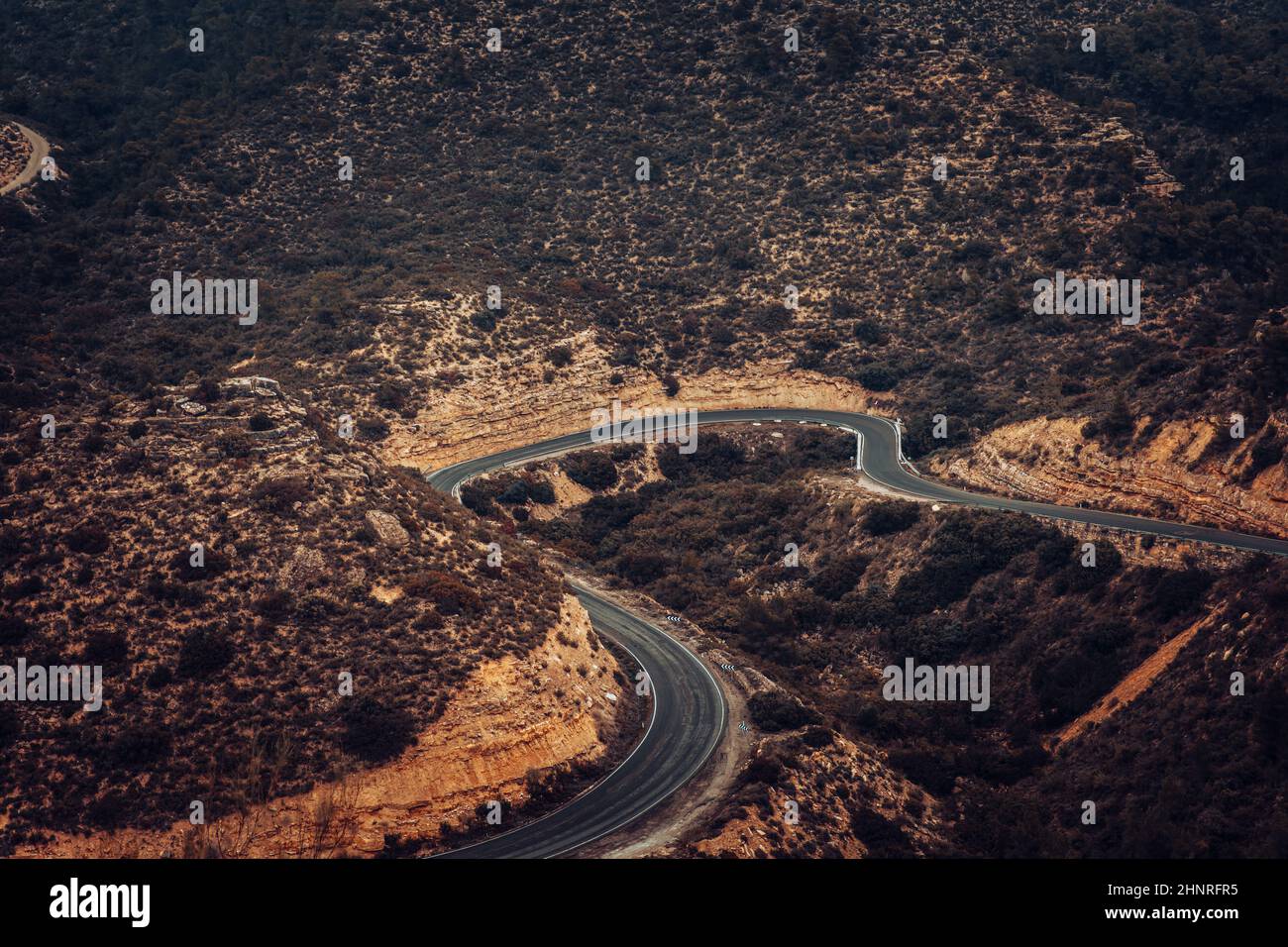 Aerial photo of a road in a mountain Stock Photo