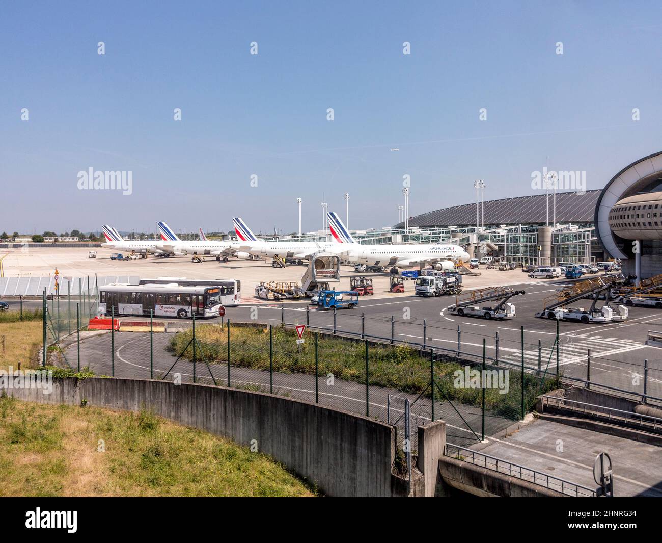 airfrance aircraft parks at the new Terminal of Charles de Gaulle airport in Paris, France Stock Photo