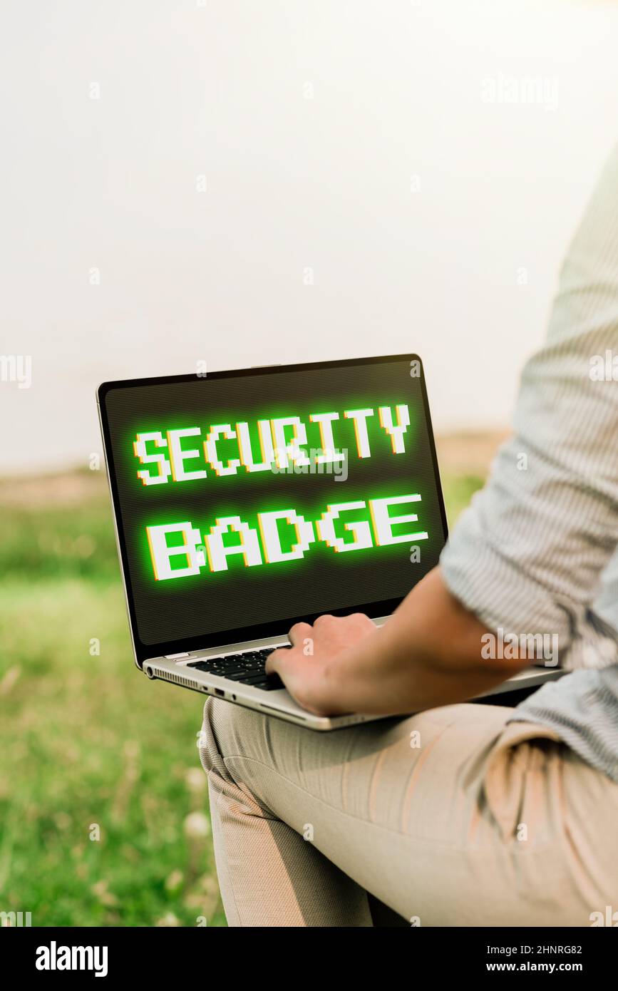 Text showing inspiration Security Badge, Business concept Credential used to gain accessed on the controlled area Voice And Video Calling Capabilities Stock Photo