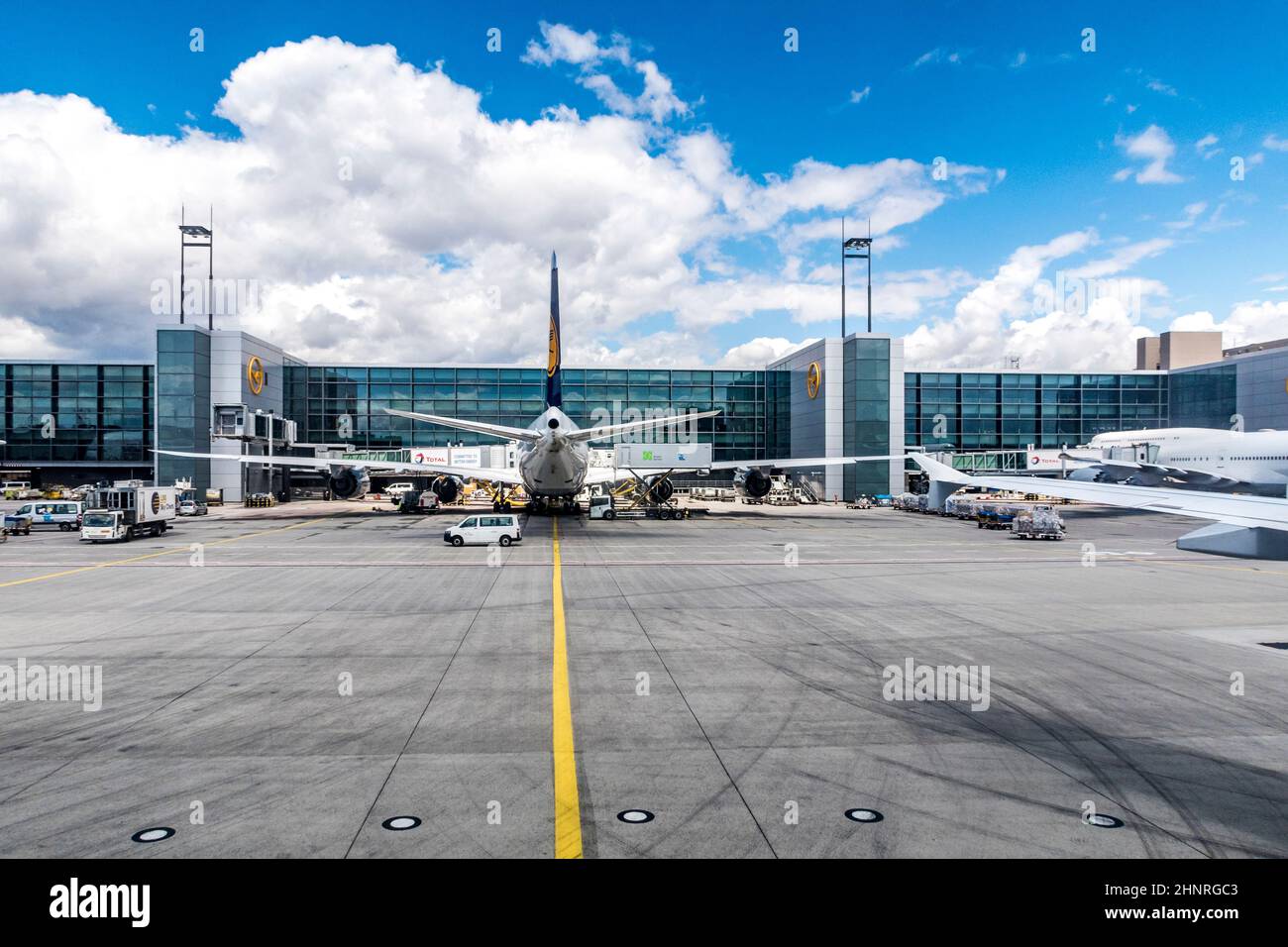 Lufthansa Flight at the gate in Frankfurt Stock Photo