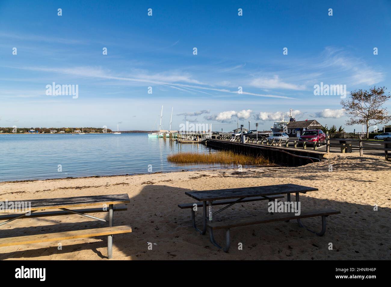 scenic view to beach and harbor of Sag Harbor Stock Photo