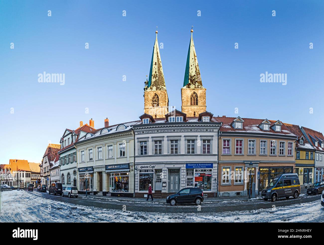scenic old half timbered houses in Quedlingburg Stock Photo