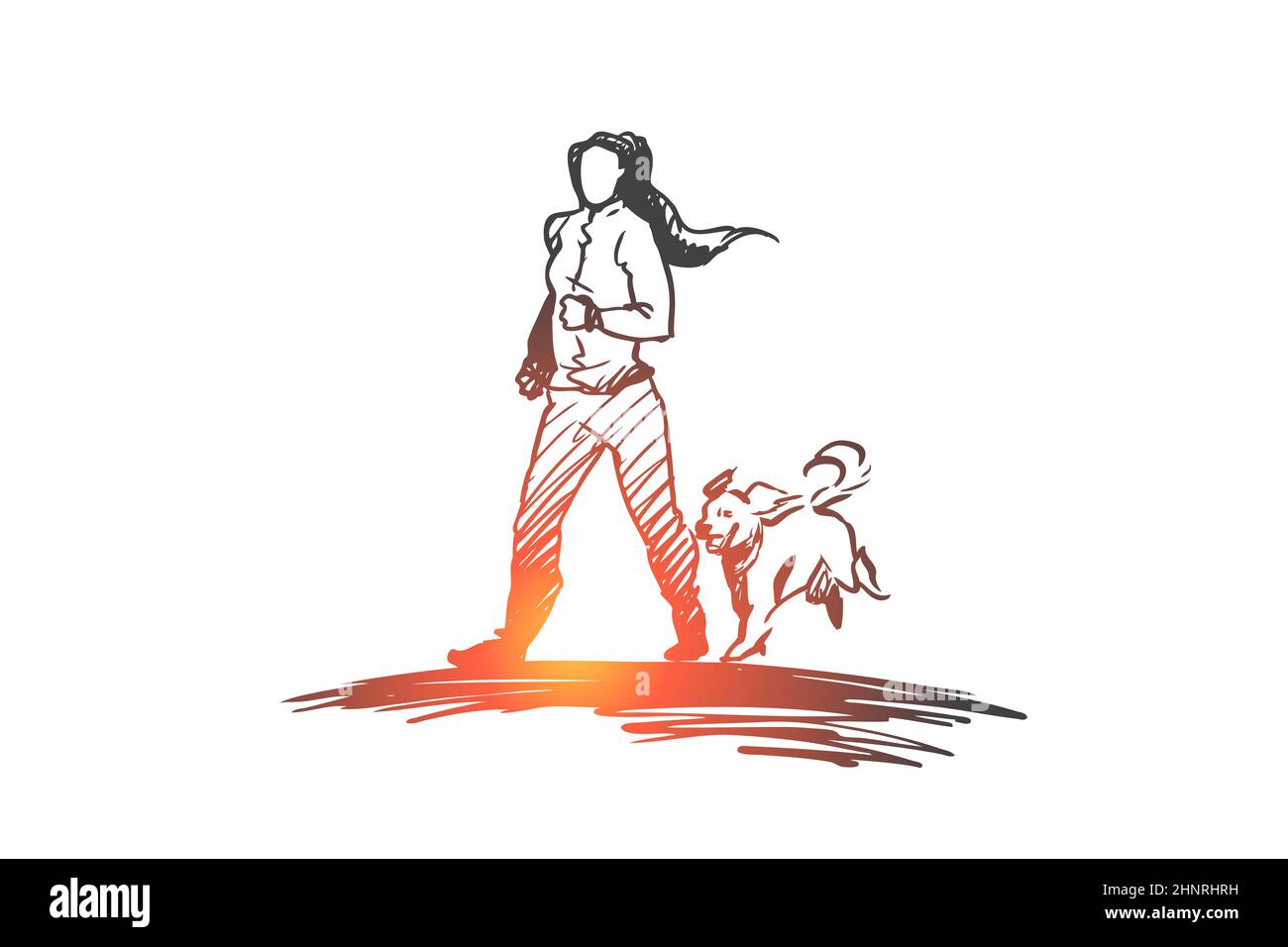 Morning jogging, walking, exercise, woman, activity concept. Hand drawn