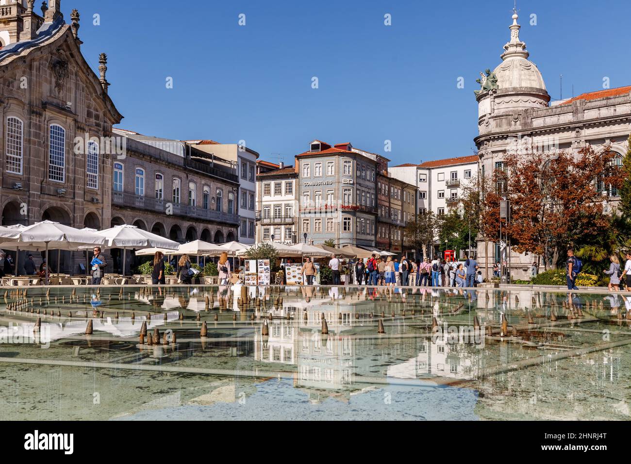 Street atmosphere and architectural detail in Republic Square , Braga, Portugal Stock Photo