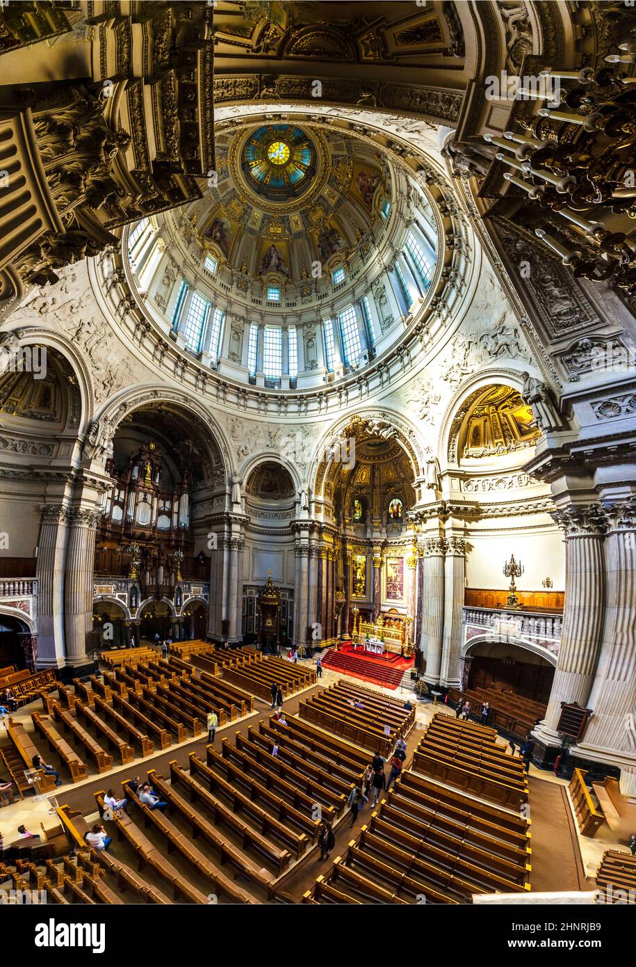 people visit the Berliner Dom from inside Stock Photo