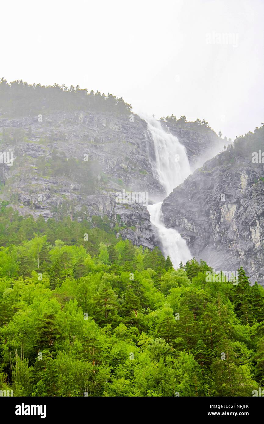 Waterfall in Aurlandsfjord Aurland Vestland Sognefjord in Norway. Stock Photo