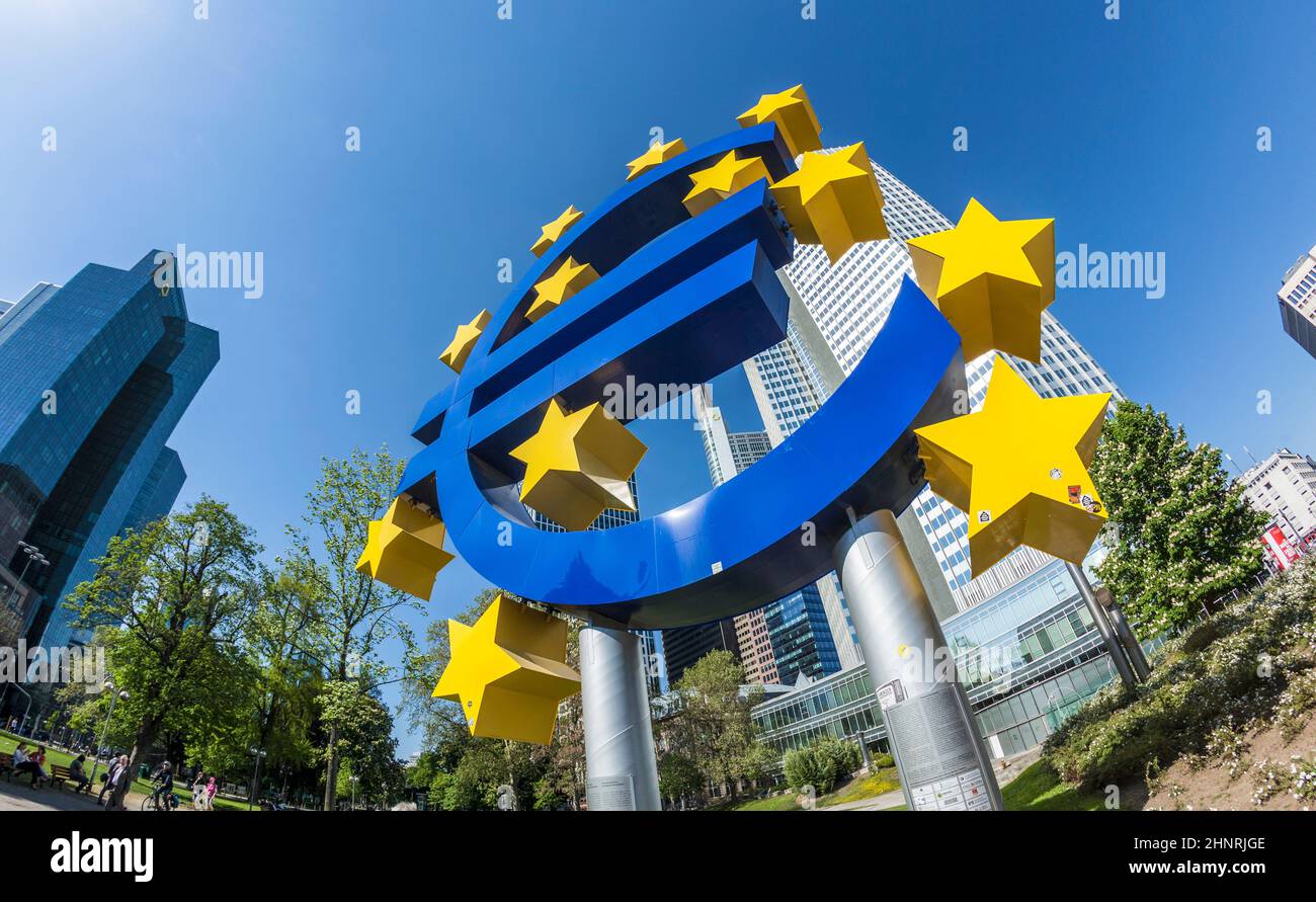 The Euro sign on a sunny day, Frankfurt am Main, Germany Stock Photo