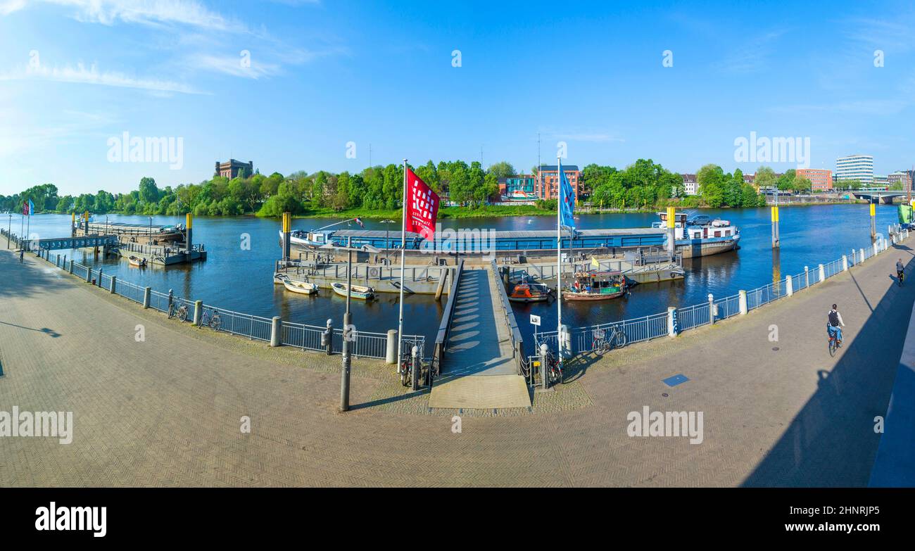 River pier ships boats hires stock