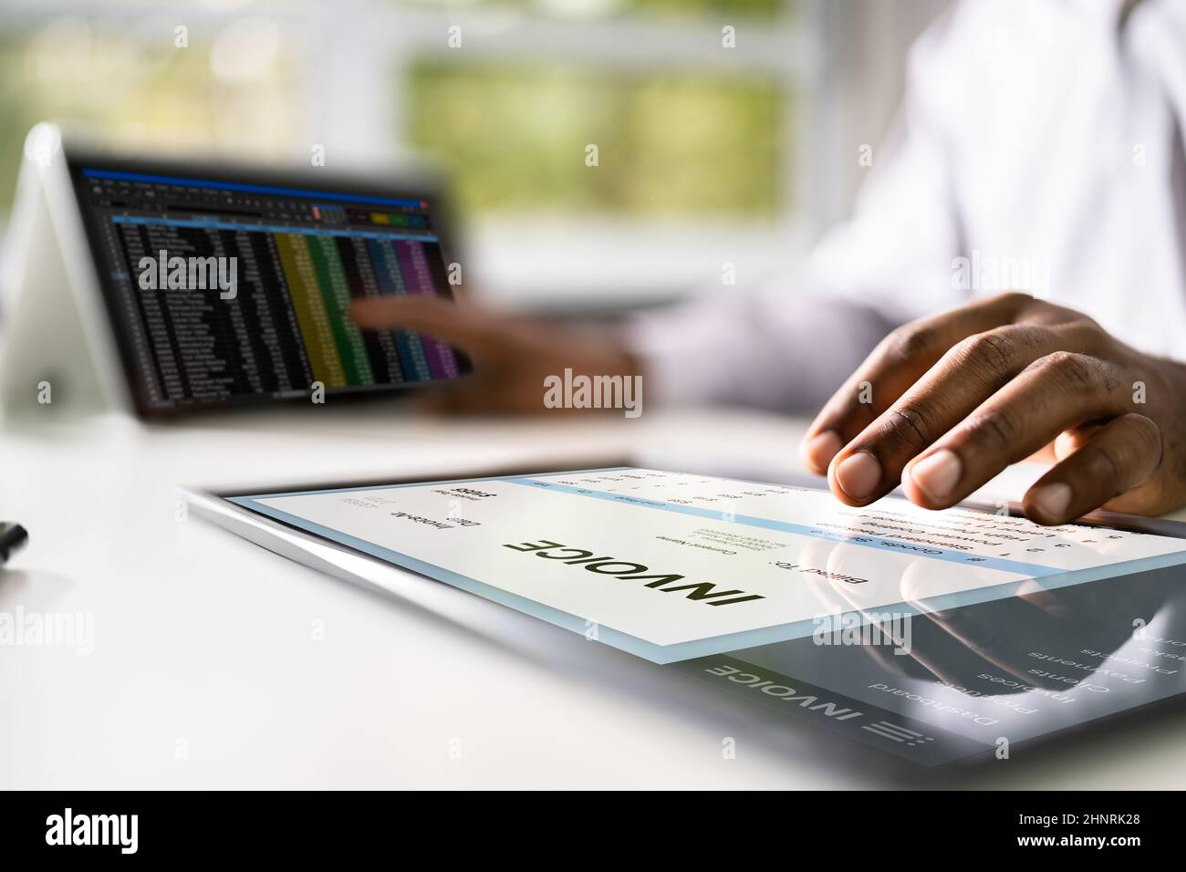 Invoice Accounting Software On Computer. Digital Business Bill Stock Photo