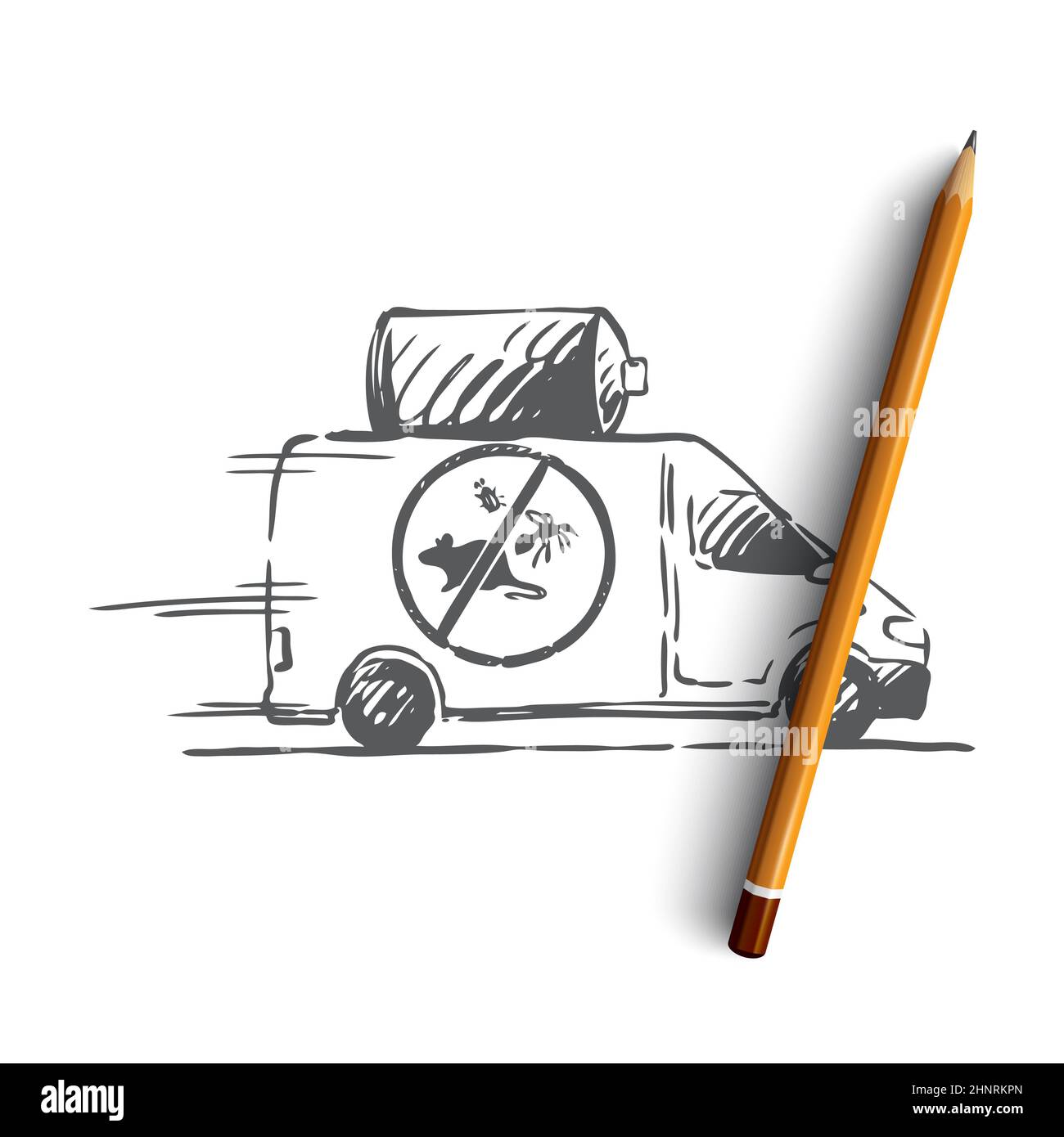 Pest, service, car, toxic, insecticide concept. Hand drawn pest control