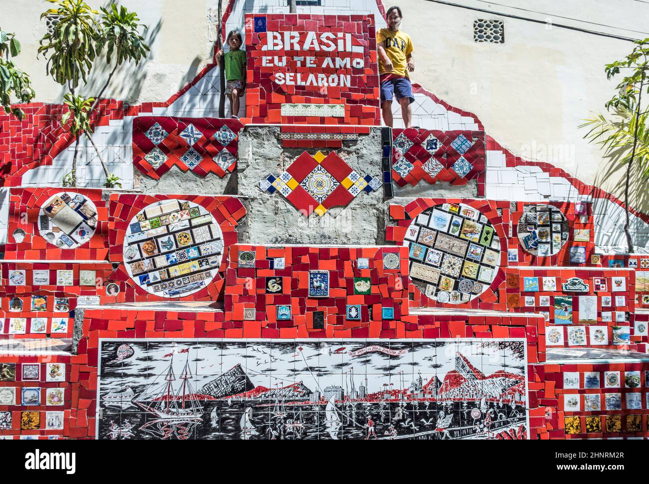 people at the Selaron area connecting Lapa and Santa Teresa  in Rio Stock Photo