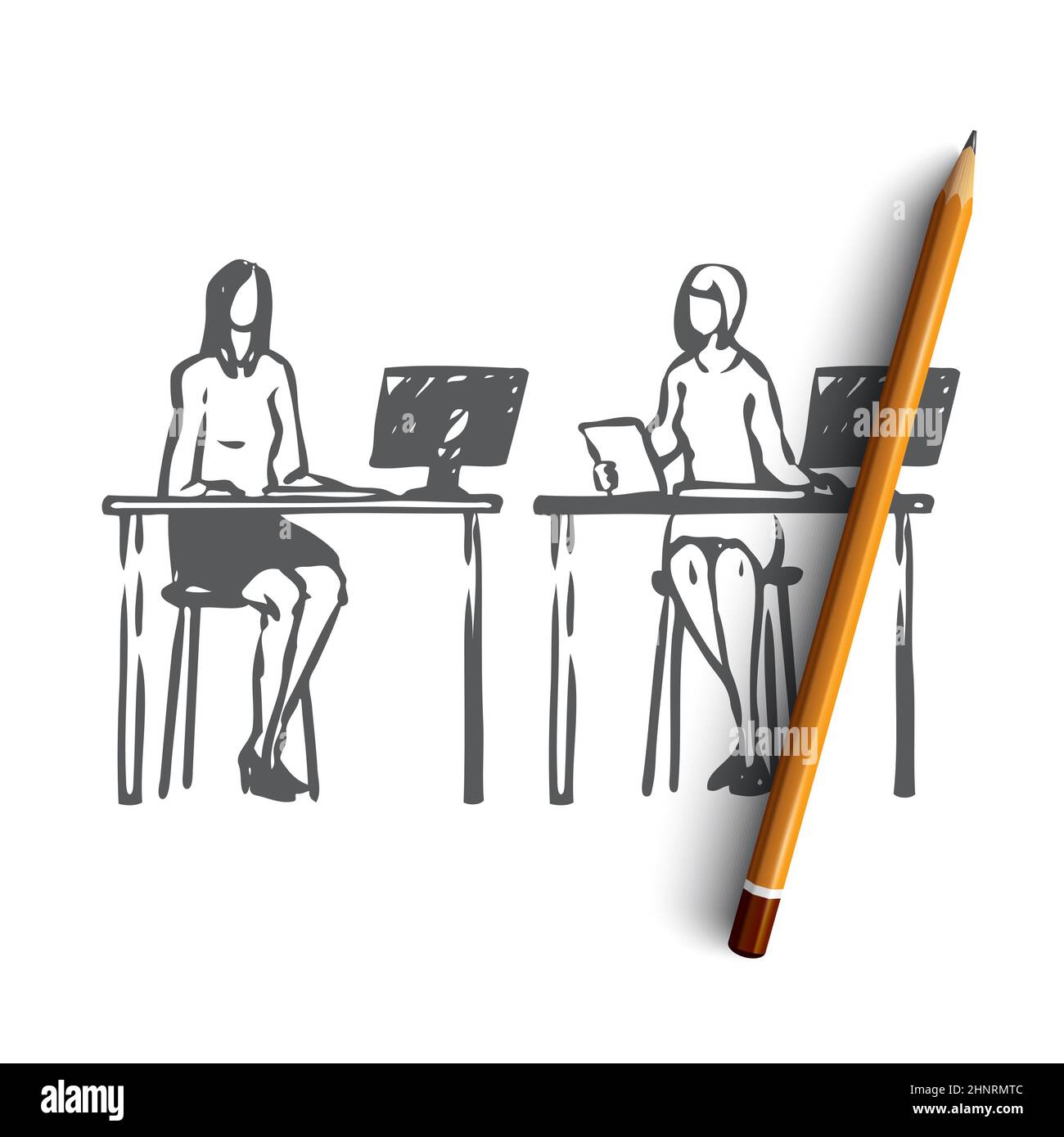 African girl friends chat online. Girl sitting in a chair in front of a  laptop and speaks with friend. Video conference, online chat concept.  Working or online meeting from home. Vector illustration.